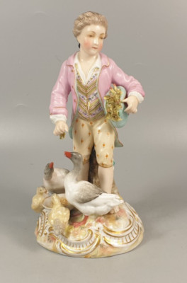 Antike Volkstedt Porzellan Figur - Triebner Ens & Eckert - Junge mit Gänsen