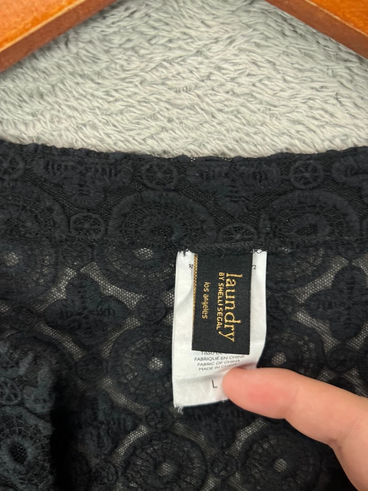 Laundry By Shelli Segal Black Full Lace Dress Scallop Womens Large 3/4 Sleeve - Image 3 of 4