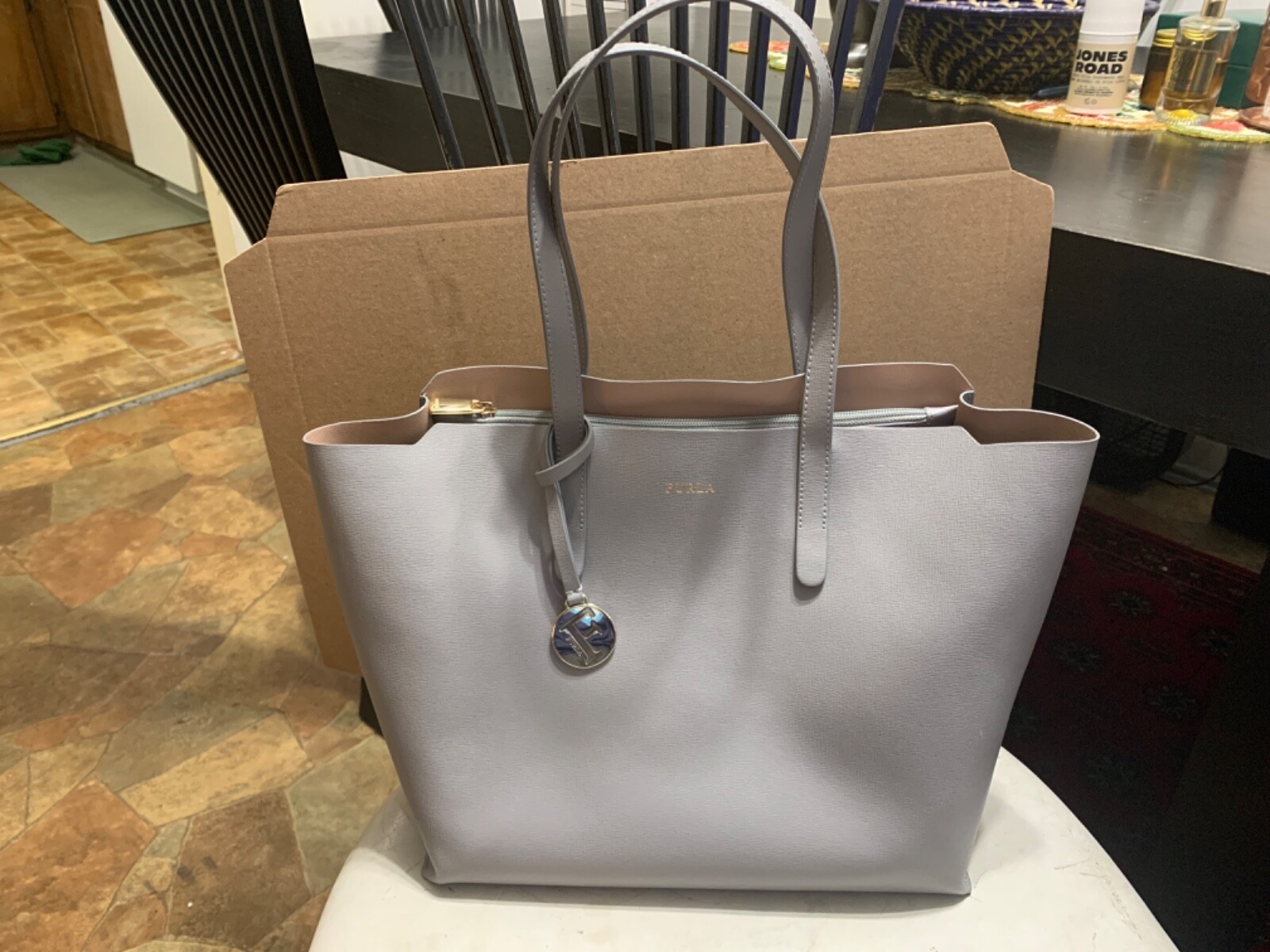 Furla Sally Tote Bag Blue Leather with Logo