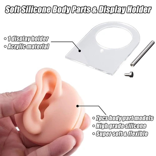 7Pcs Soft Silicone Piercing Body Parts with Display Stand | Realistic Ear, No... image 3