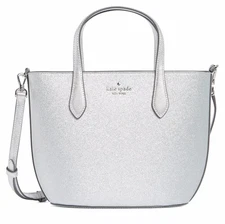 NEW NWT Kate Spade Glimmer Lunar Light Leather Satchel Silver Glitter Handbag