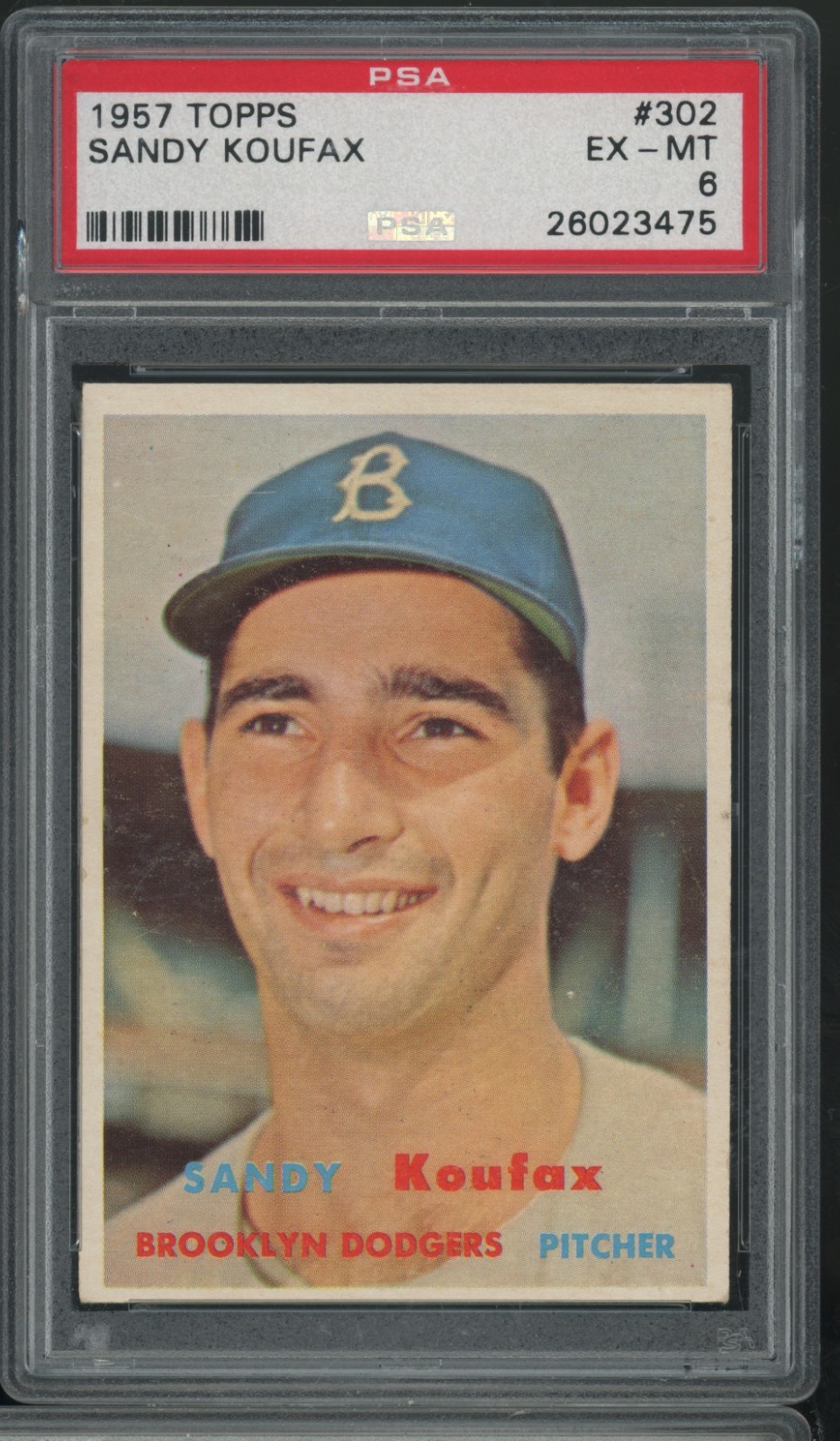 1957 TOPPS #302 SANDY KOUFAX DODGERS HOF PSA 6 EX-MT D2