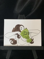 Original ACEO Gas Mask Medium Ink Line Art Marker on Paper Signed By Artist