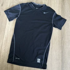 Nike Pro Combat Boys Short Sleeve Compression Shirt Dri Fit Black Size Medium 