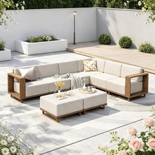 PHI VILLA Rattan Garden Furiture Sets 8 Seater, L shaped Corner Sofa