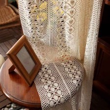 Farmhouse Hand Crochet Sheer Lace Curtain Panel Window Drapes Bedroom Boho Decor