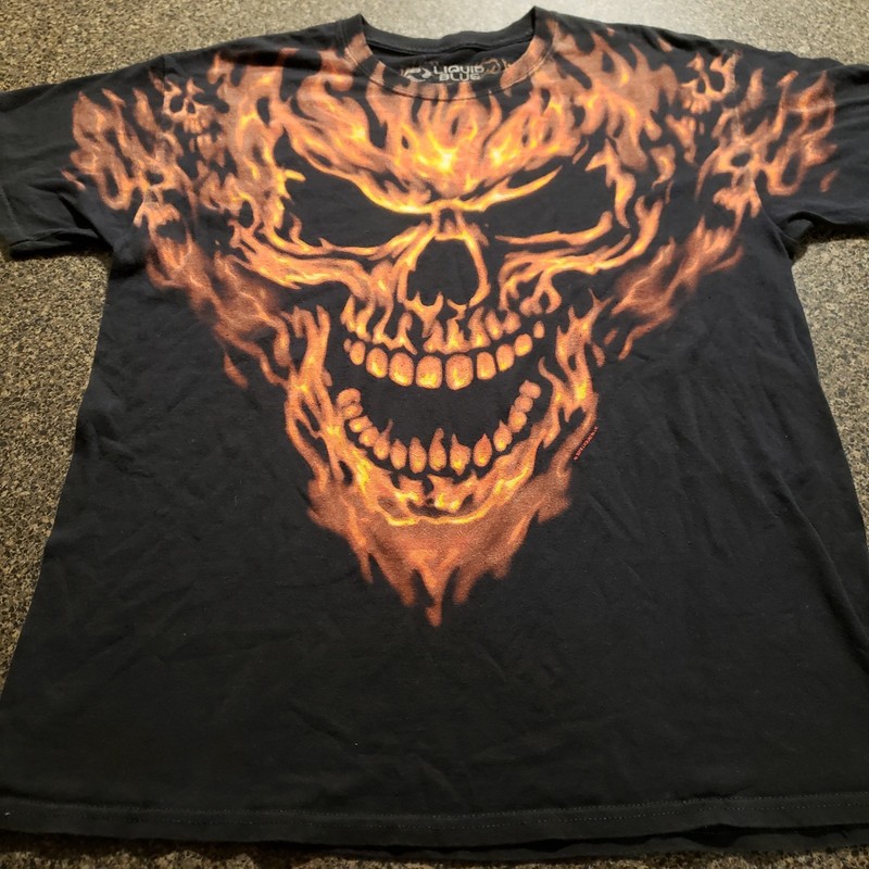 Liquid Blue Y2K Flaming Skulls AOP All Over Print Wicked Skull Festival Large