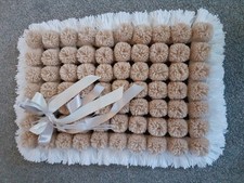 baby pom pom  blanket handmade , pure white base with taupe poms