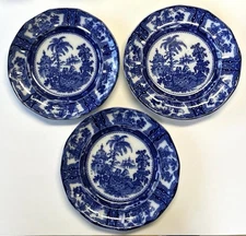 Set of 3 William Adams Kyber Dinner Plate 10" Flow Blue Earthenware England