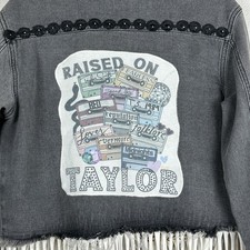 Upcycled OOAK Denim Jacket Sz 12 Distressed Raised On Taylor Cropped Swift