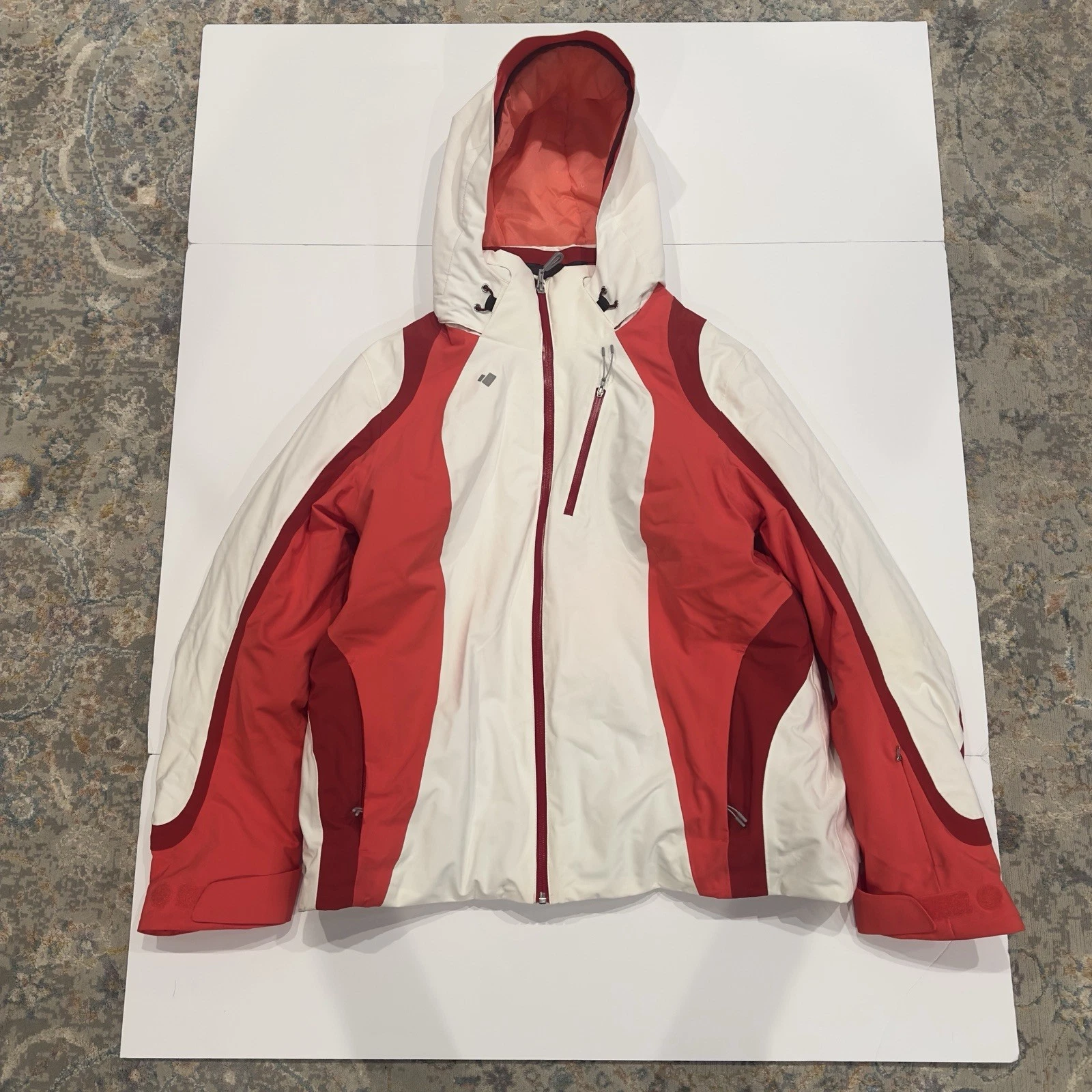 Women’s Obermeyer Ski Jacket Size 18 Red And White Removable Hood Thermore Ins