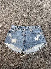 Vintage Levi s Shorts Womens 30 High Rise Distressed Frayed Light Wash 90s