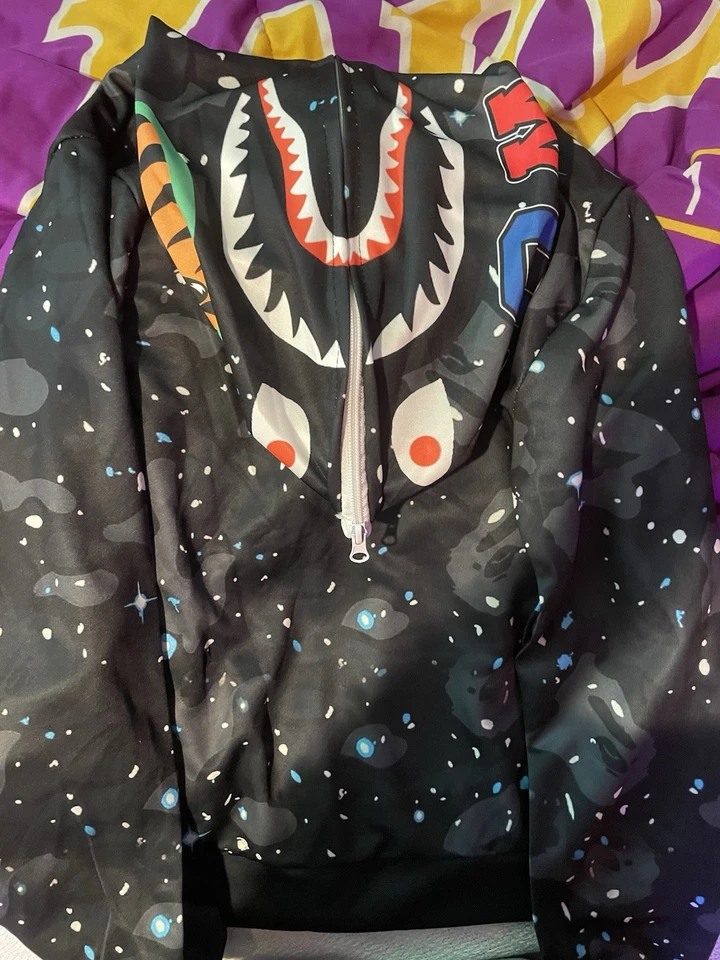 Sudadera con Capucha Bape Para Hombre Cremallera Completa Cielo Estrellado Camuflada Patrón Tiburón, Talla Pequeña Foto 3 de 4