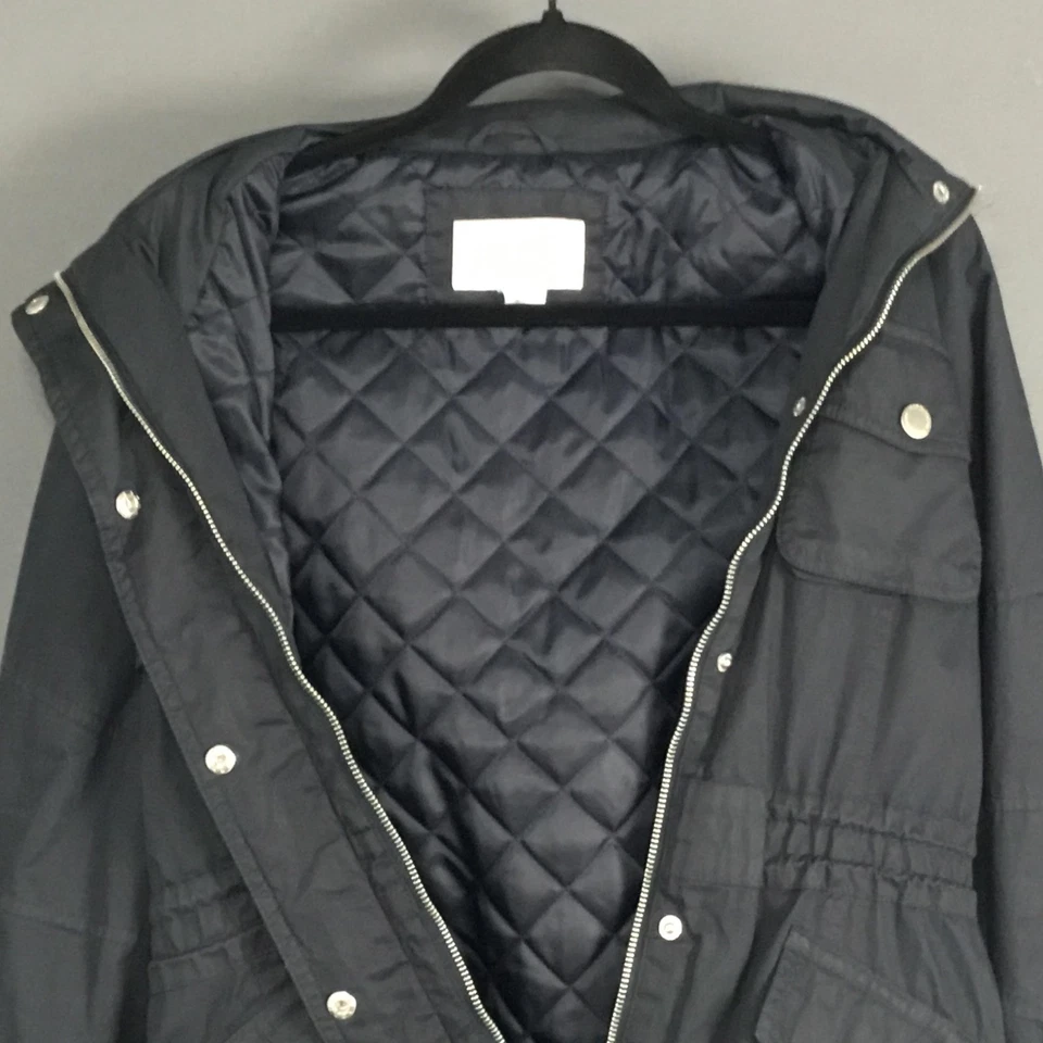 BCBGeneration Coat Womens Medium Navy Blue Parka Faux Fur Hood Quilted Lining - Imagem 2 de 4