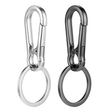 Bremorou 2 Pcs Metal Carabiner Clip Keychain Key 2.75", Black, Silver
