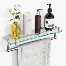 Bathroom Towel Rack Glass Shelf With Bar 16-inches Chrome Polished Shelves