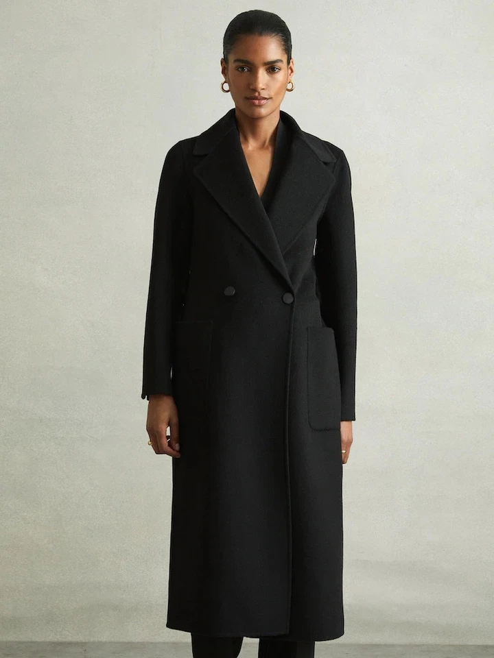 NEW, REISS Black Lucia Wool Blend Double Breasted Blindseam Coat Size 10 #LT34 - Image 3 of 4