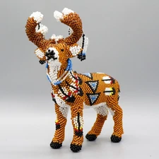 NATIVE AMERICAN BEADWORK-LARGE BEADED REINDEER by DENISE & FARON GCHACHU-ZUNI