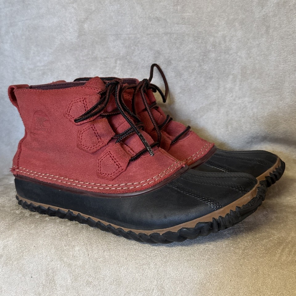 Sorel Out N About Waterproof Duck Boots Women's Size 8.5 Red Canvas