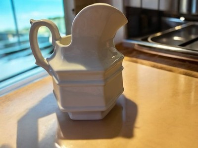 Vintage White Haeger Pottery Hexagon Shaped Pitcher #8081 USA 7.5  1970s Vase