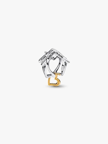 Pandora Charm AnhäNger Bead 925 Sterlingsilber Bicolor Haus Mit Herz 764145C00-image
