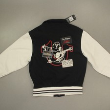 True Religion Men's Fleece Varsity Jacket Size Small Black White Patch Logo NWT