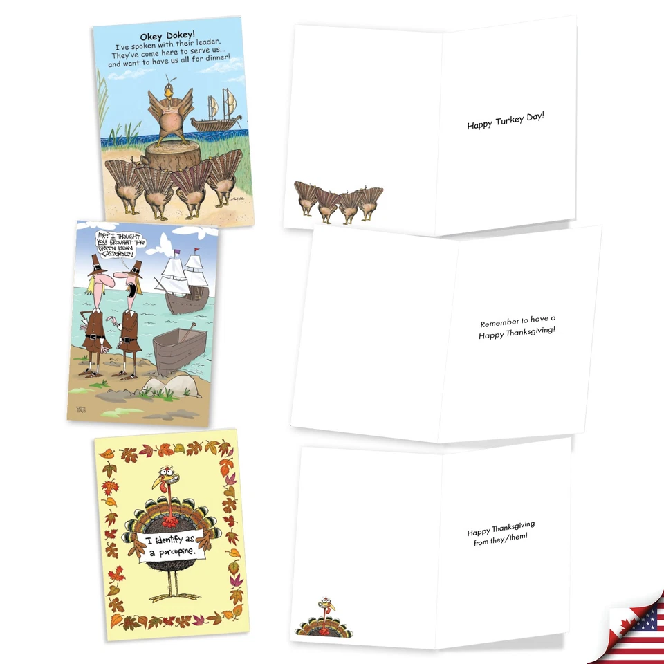 Juego surtido de 10 divertidas tarjetas de felicitación de Acción de Gracias con sobres - Turkey Toons Foto 3 de 4