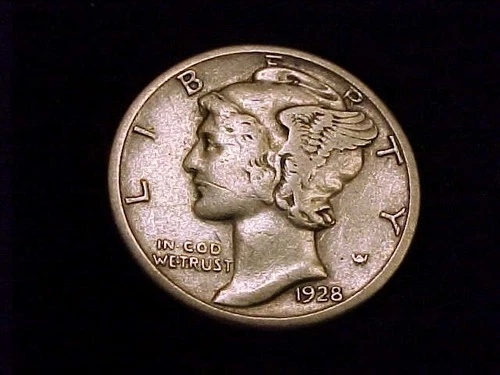 1928-S  Mercury Dime,  a Fine Grade coin.