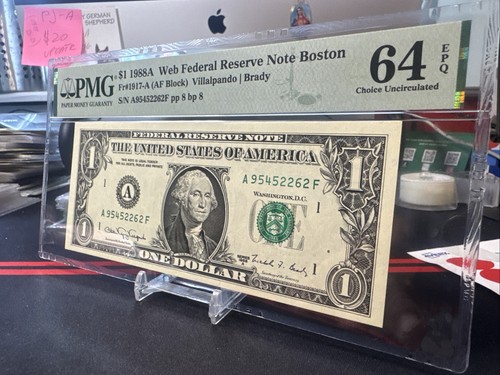 š„¹ 1$1988A WEB federal reserve note ( boston āAā) pp8 bp 8 - ( PMG 64 EPQ) - Picture 2 of 7