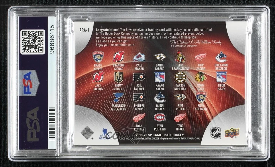 2019 SP Game Used /25 Brady Keeper Brandon Gignac Cale Makar Kirby Dach PSA 7 RC - Image 2 of 2