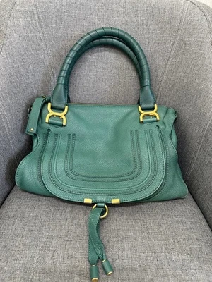 Chloe Marcie Smaragdgrün Leder Schultertasche geflochtener Griff Gold Hardware - Bild 1 von 4