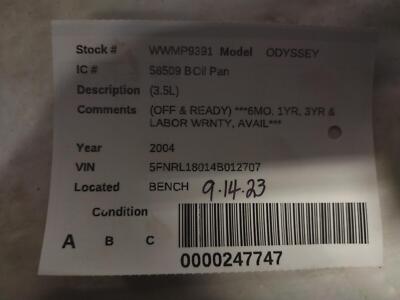 Used Engine Oil Pan fits: 2004 Honda Odyssey  Grade A