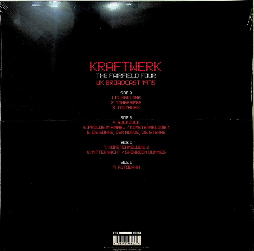 KRAFTWERK The Fairfield Four: UK Broadcast 1975 Live 2-LP (NEW Clear Vinyl 2023) - Image 3 of 3