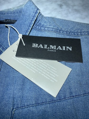 BALMAIN-Iconic Distressed Denim Pearl Snap Button Denim Shirt-Men’s M-Rare-New - Picture 8 of 12