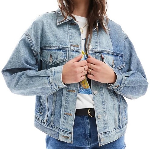 Levi's Premium 90s Crafted Trucker Jacket Women's Paneled Denim, Size M Blue - Picture 12 of 14