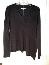 White + Warren Cashmere  Boxy Assymetrical Pullover Sweater Black Size L. c596