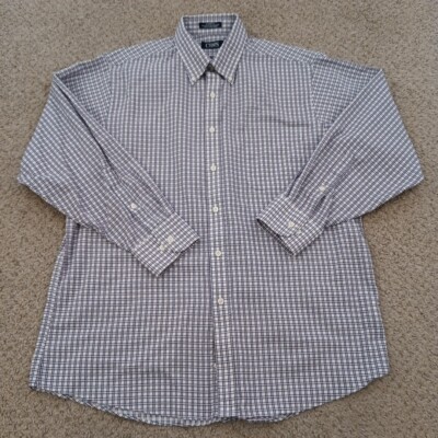 Chaps Shirt Mens 16.5 Purple Blue Plaid Long Sleeve Button Down Cotton Blend