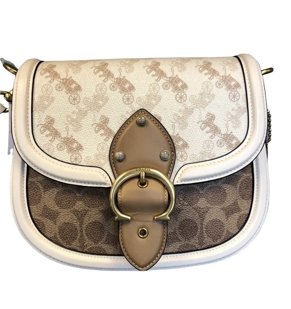 COACH C3837 Beat Saddle Bag With Horse And Carriage Print ~ Chalk Tan Chalk  NEW