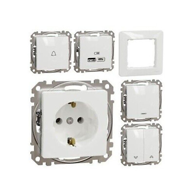 SEDNA DESIGN Schneider Electric Steckdose Schalter Dimmer SAT TV Rahmen Weiß TOP