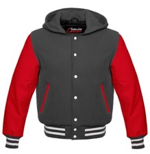 Men's Wool  Leather Varsity Letterman Jacket Stylish Baseball Hoodie
