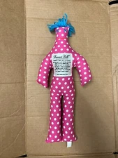 Original Dammit Doll White Pink Polka Dots Stress Relief Blue Yarn Hair 12.5”