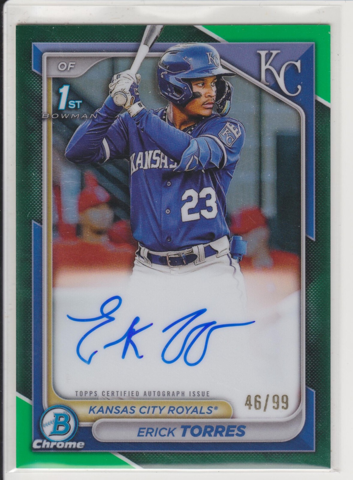 ERICK TORRES 2024 BOWMAN CHROME PROSPECT 1st GREEN REFRACTOR AUTO #/99 *MM1