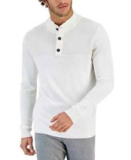 CLUB ROOM Men's Button Mock Neck Sweater Winter Ivory Size Small