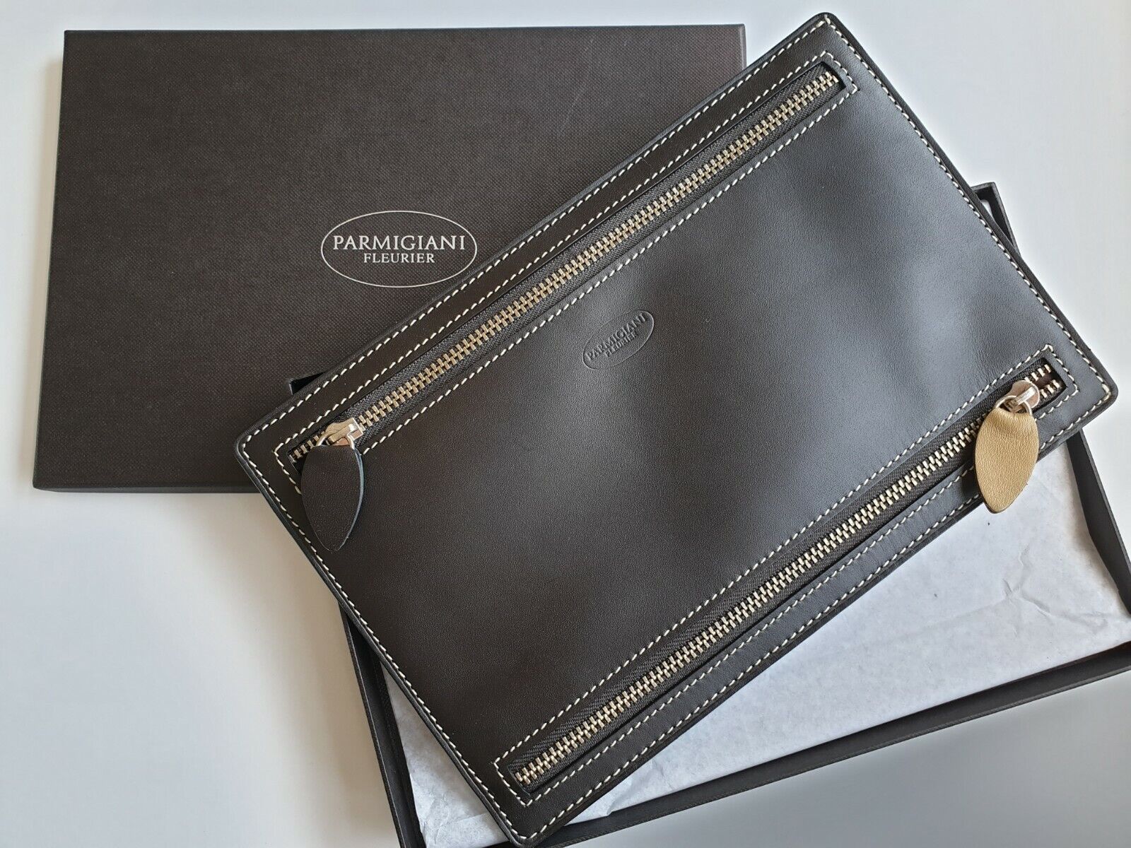 Parmigiani Fleurier Brown Leather Currecy Travel Wallet Case