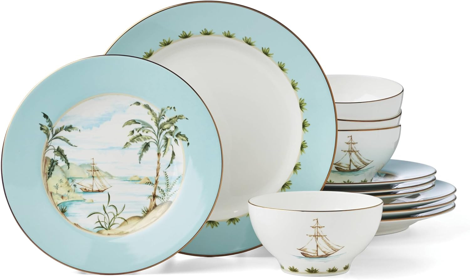 British Colonial Tradewind 12-Piece Dinnerware Set for 4 - E