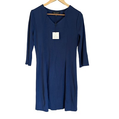Ming Wang Blue 3/4 Sleeve Knit Dress Career Size Xs New