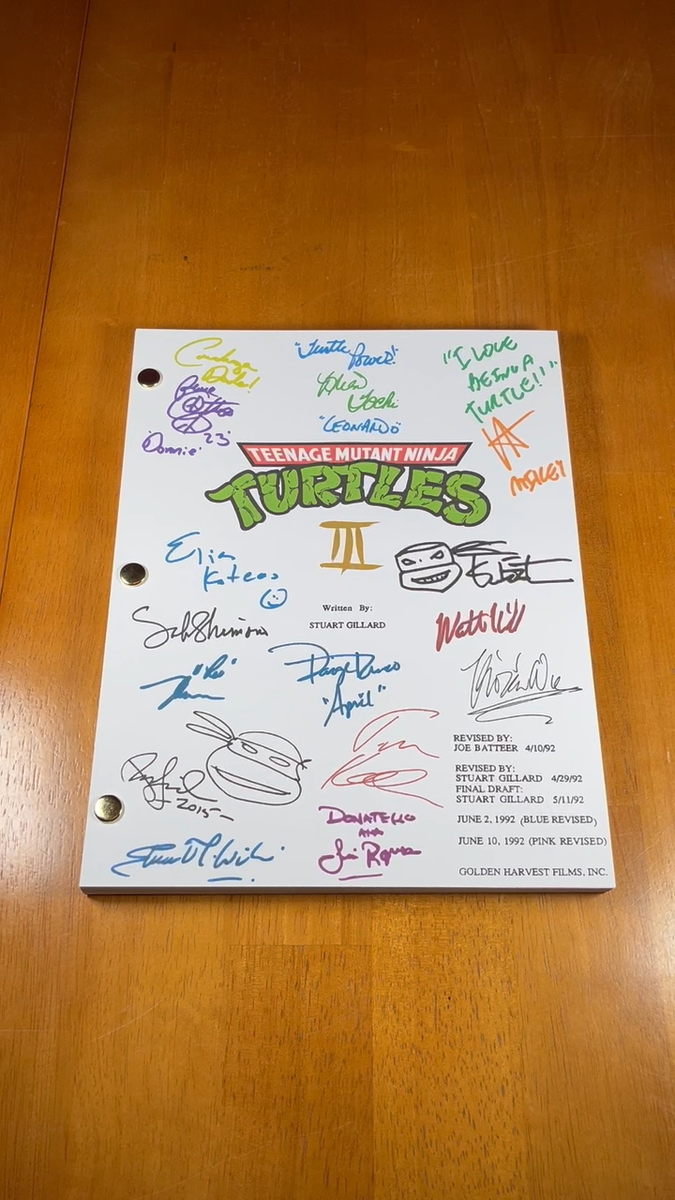 Teenage Mutant Ninja Turtles III Script Signed- Autograph Reprints