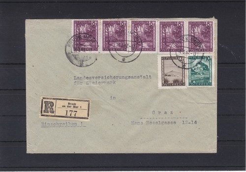 Reco Bedarfsbrief gelaufen 1947 Bruck/Mur - Graz Mehrfachfrankatur