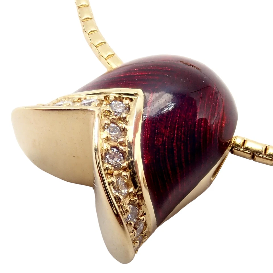 ¡Auténtico! Collar Colgante Fabrege Diamante Tulipán Esmalte Rojo Foto 3 de 4