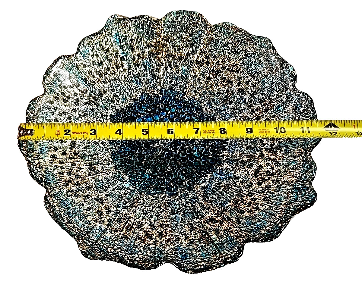Glass Bowl Centerpiece Scalloped Edge Bubble Peacock Colors 11.5" Home Decor